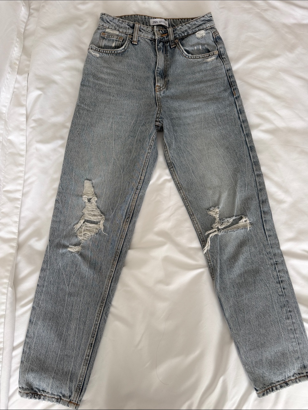 Zara Distressed Straight-Leg Mom Jeans